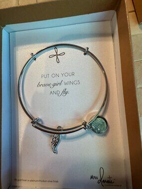 Alexa's Angels Silver Tone Bangle Adjustable Bracelet with Blue Stone